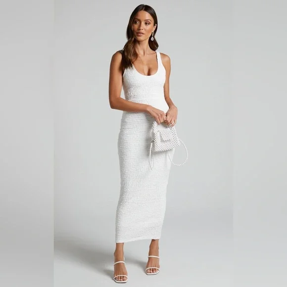 Showpo. | Dresses | Nwt Showpo Novida Midi Dress Textured Bodycon Dress In  White | Poshmark
